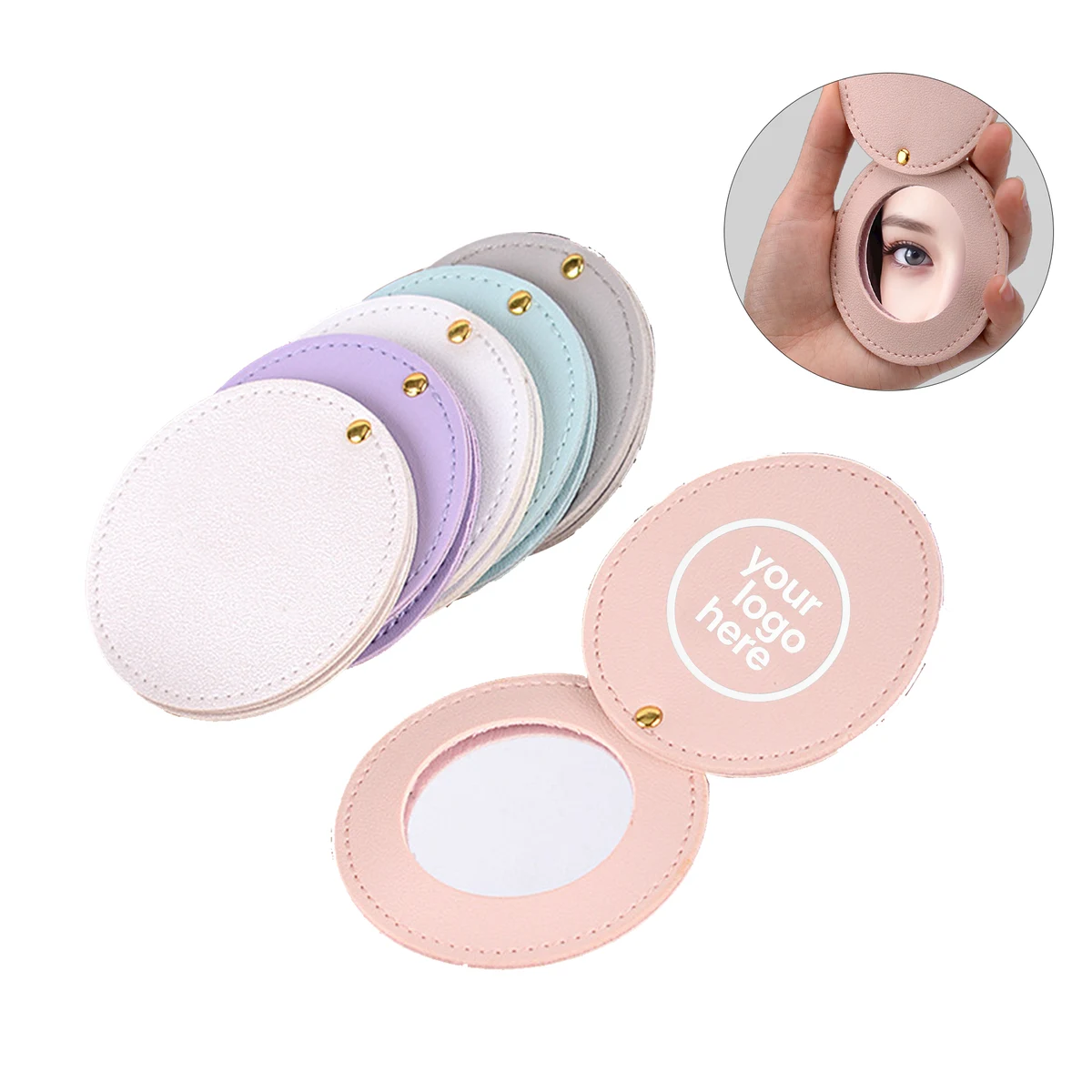 MOQ:50pcs Custom Logo PU Leather Makeup Mirror 1