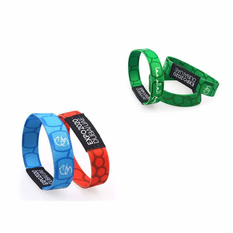 3/4" Sublimated Elastic Event Wristband With Woven Label