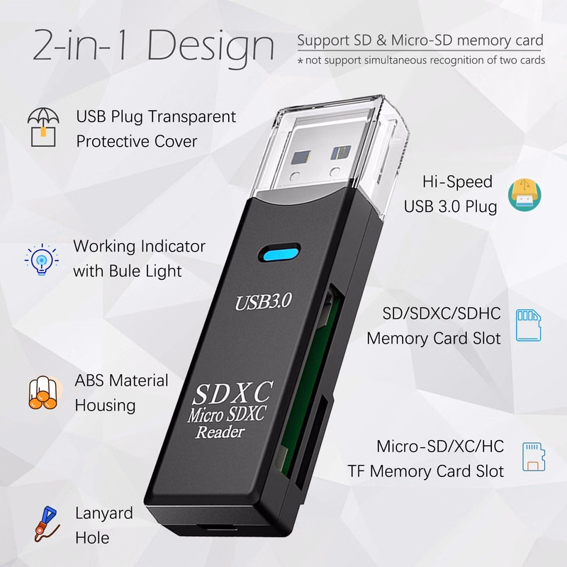 USB3.0 Micro SD Card Reader 2-in-1 5Gbps to USB Adapter