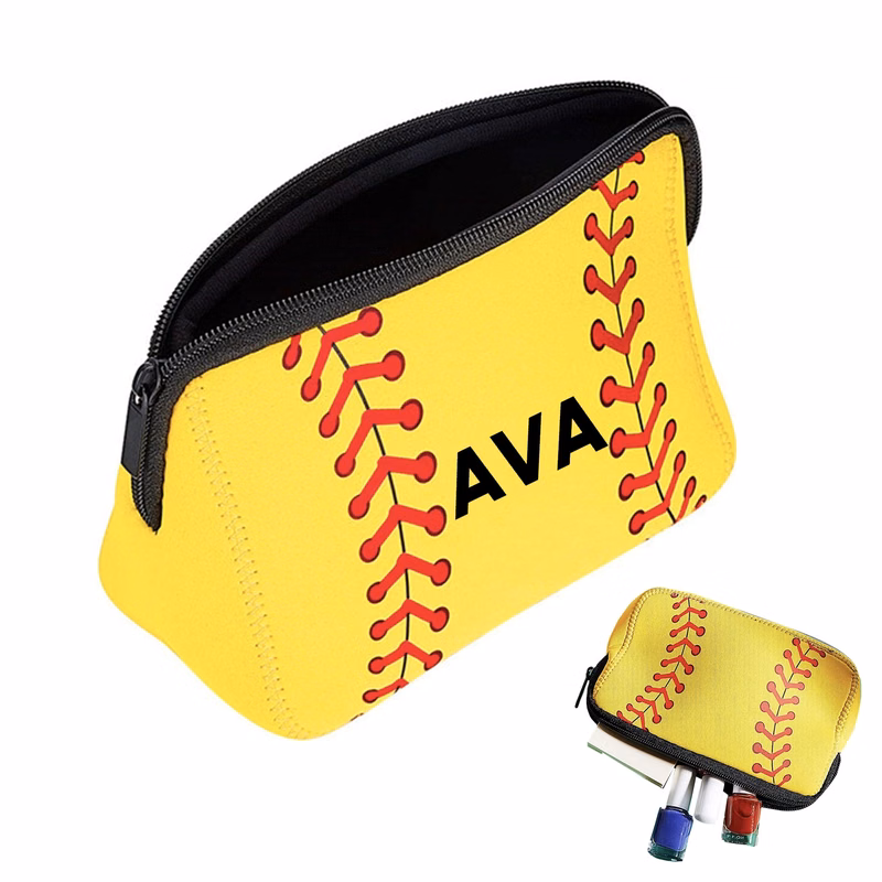 Neoprene Yellow Baseball Cosmetic Bag