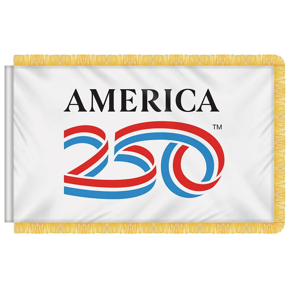 3' X 5' AMERICA 250TH WHITE INDOOR NYLON FLAG W/ FRINGE 1