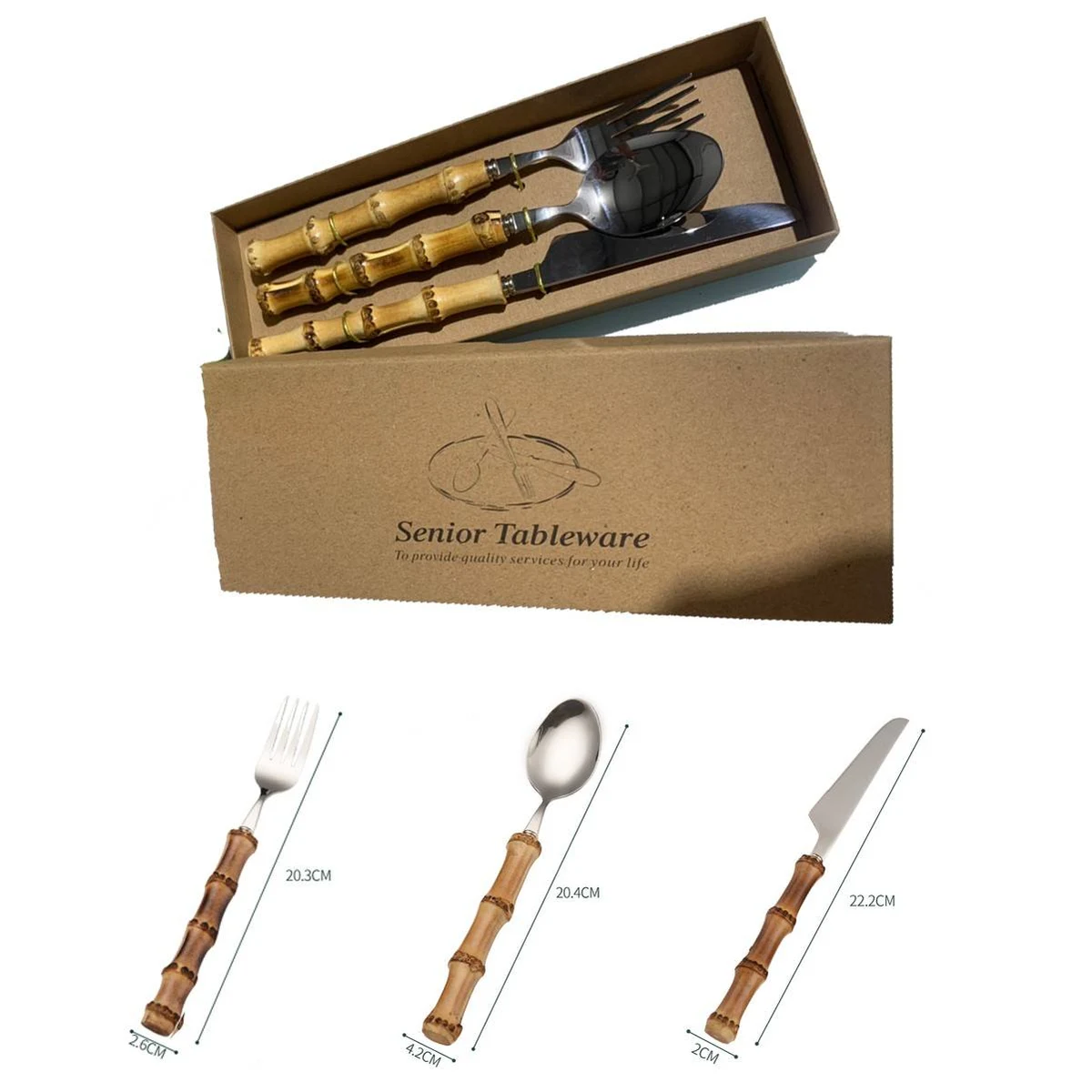 Bamboo&Stainless Steel Flatware Cutlery Set With Case 1