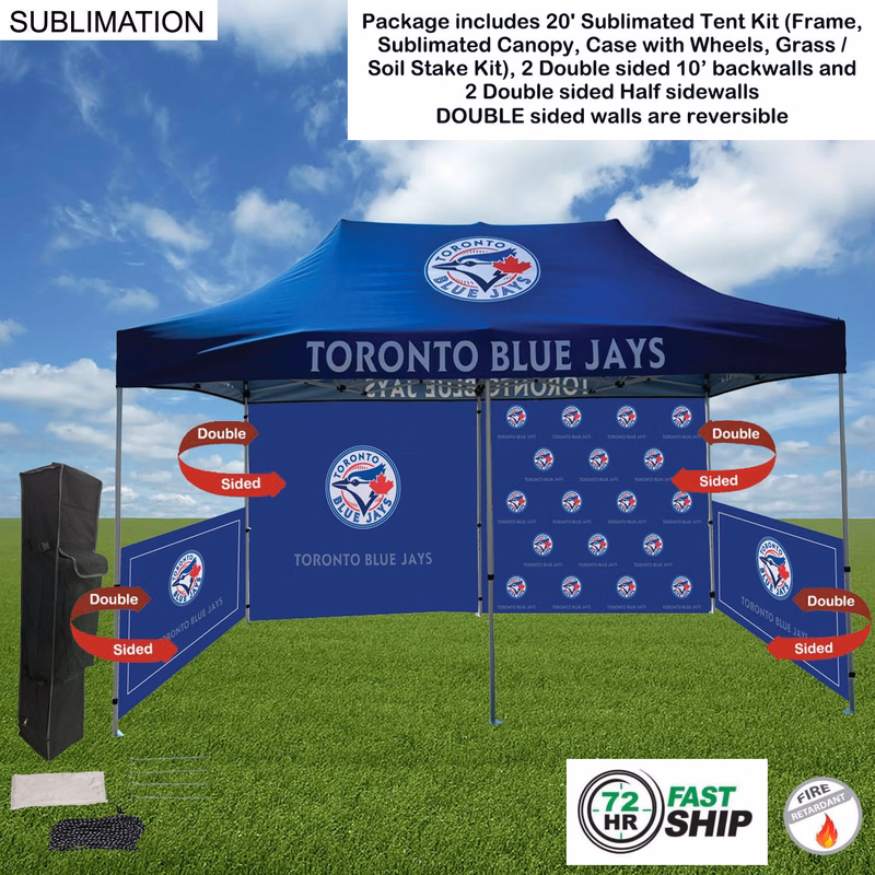 72Hr Fast Ship - 20' Sublimated Tent, 2 DOUBLE sided 10' backwalls, 2 DOUBLE side half sidewalls