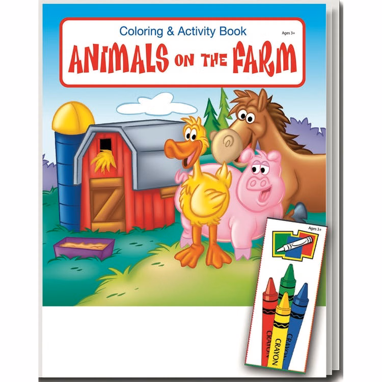 Farm Animals Coloring & Activity Book Sets - 4 Pack Crayons Ages 3-11