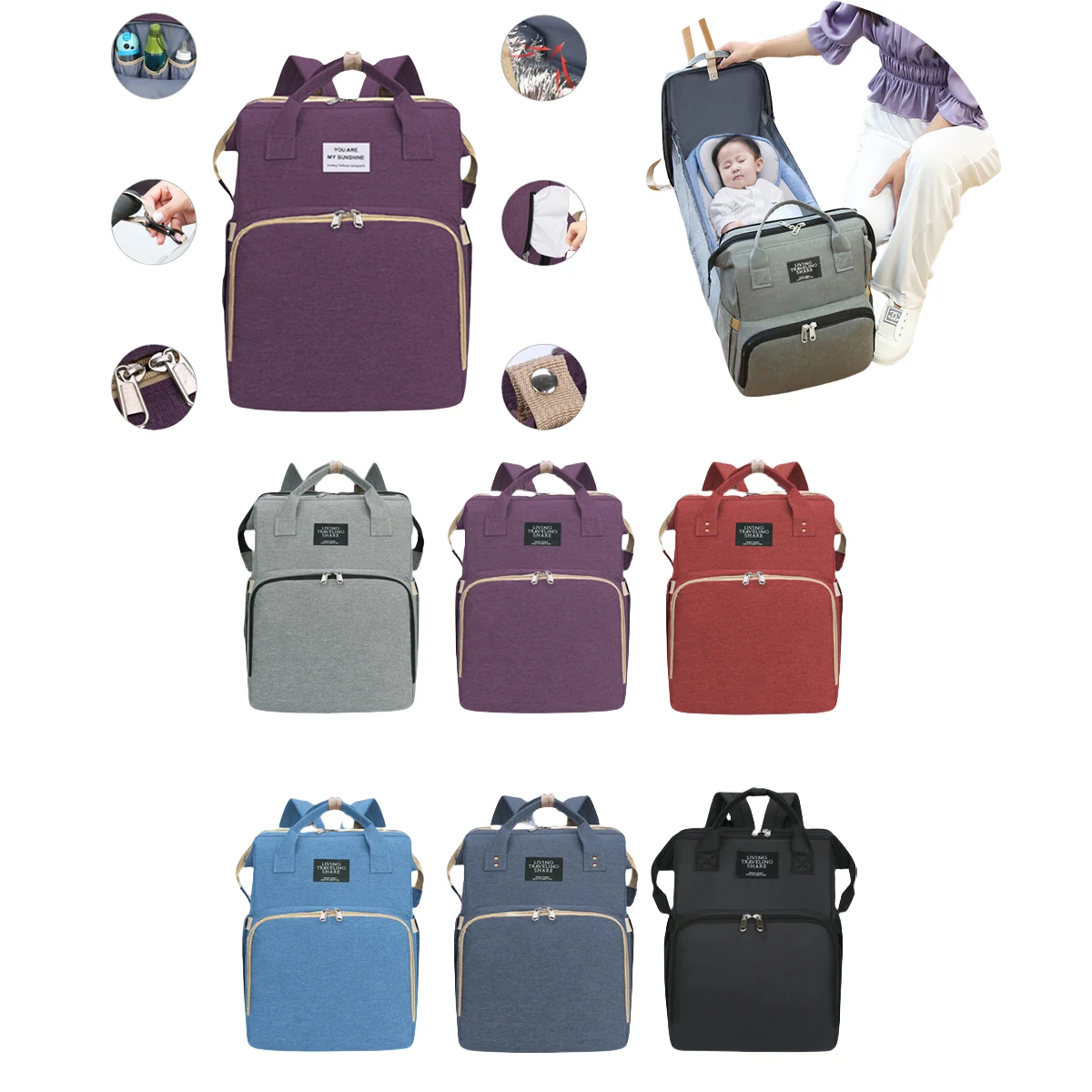 Mummy Stroller Diaper Bag Nappy Foldable Bed Backpack 1