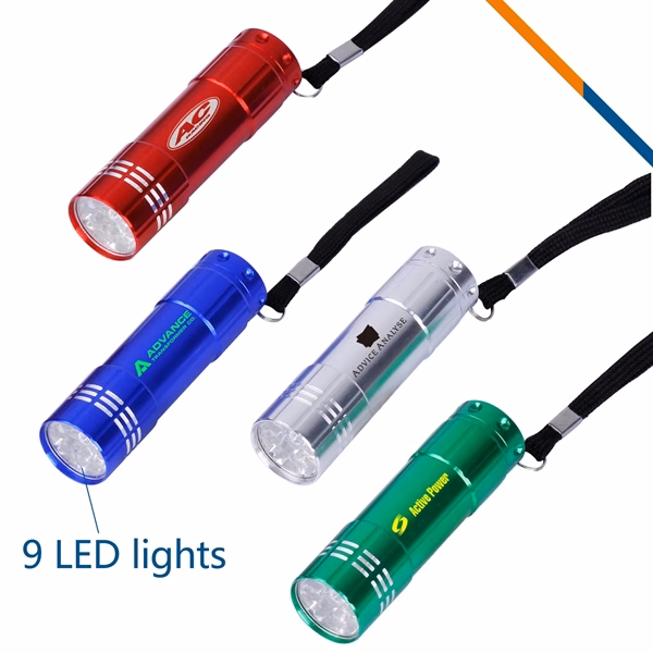 Custom 9 LED Aluminum Flashlight with Wrist Strap — Emergency & Outdoor Adventure Torch
