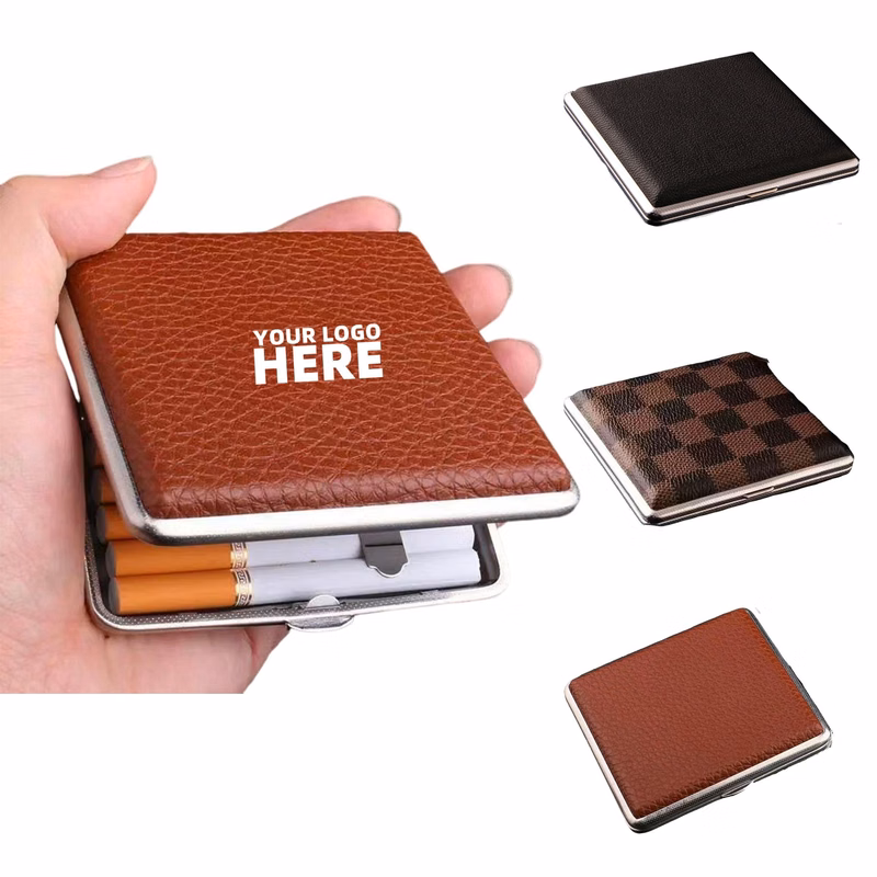 Leather & Metal Cigarette Box Tobacco Case