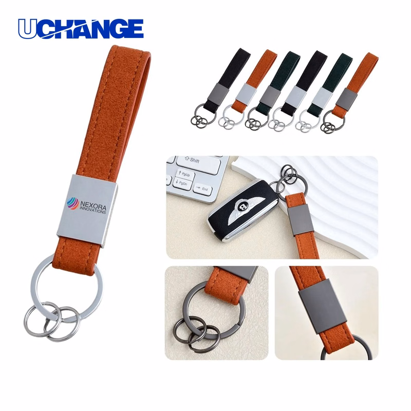 Suede Keychain Accessory with Glossy Zinc Alloy Pendant