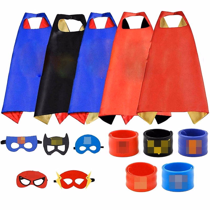 Halloween 5Pcs Superhero Capes Set And Slap Bracelets