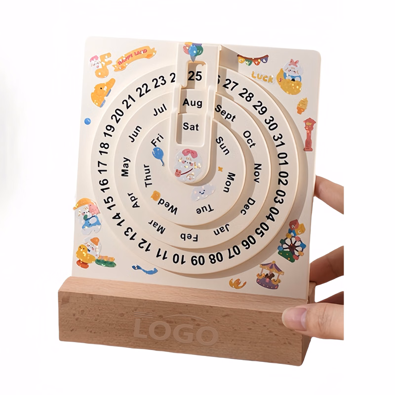 Perpetual Rotating Desktop Calendar with Birch Base