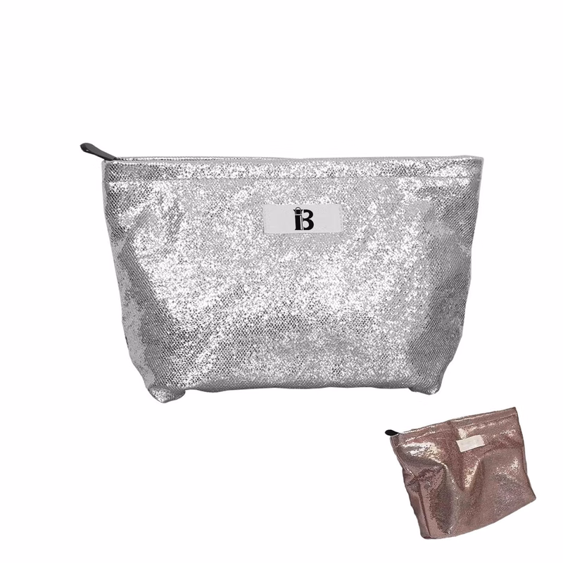 Customizable Silver cosmetic pouch