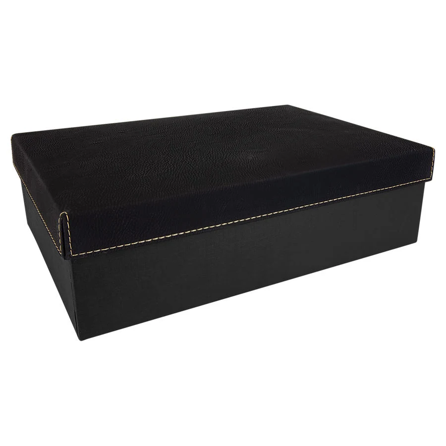 11 3/4" x 7 3/4" Black/Gold Gift Box with Leatherette Lid 1