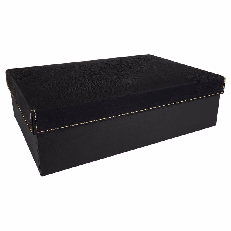 11 3/4" x 7 3/4" Black/Gold Gift Box with Leatherette Lid