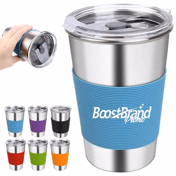 Custom 16 oz Stainless Steel Tumbler with Silicone Sleeve — Corporate Wellness Giveaway