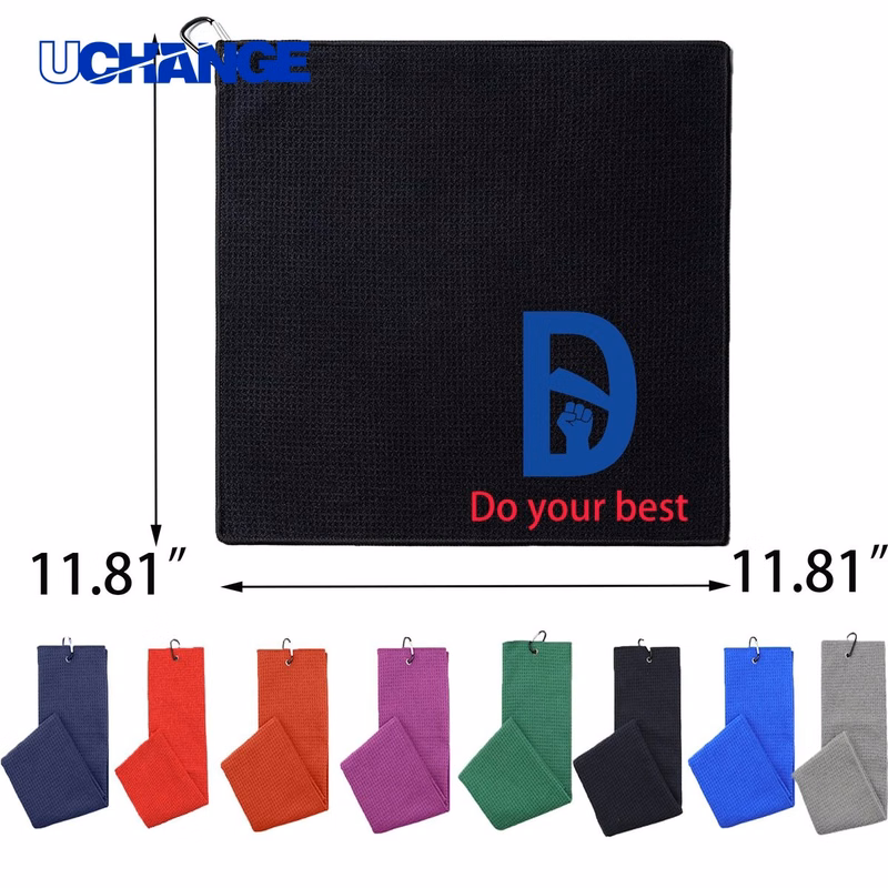 Premium Waffle Pattern Golf Towel with Carabiner