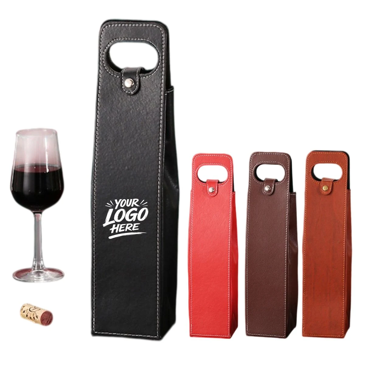 PU Faux Leather Single Bottle Wine Carrier With Handle 1