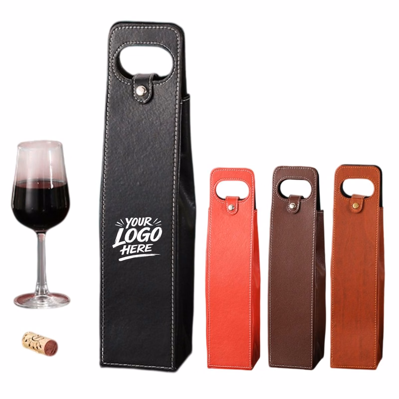 PU Faux Leather Single Bottle Wine Carrier With Handle