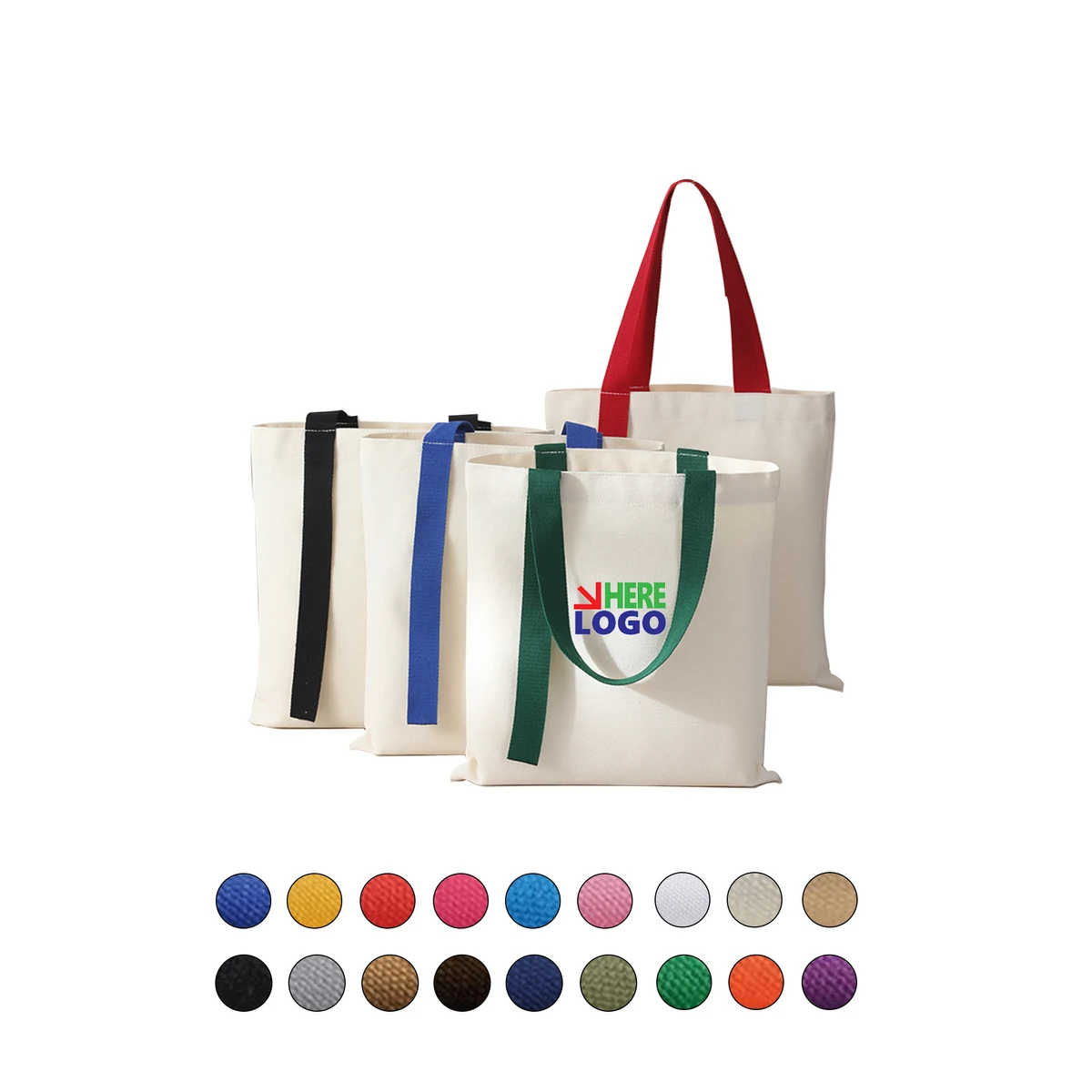 Cotton Canvas Tote Bag with Color Handle, custom tote bag with logo imprint 1