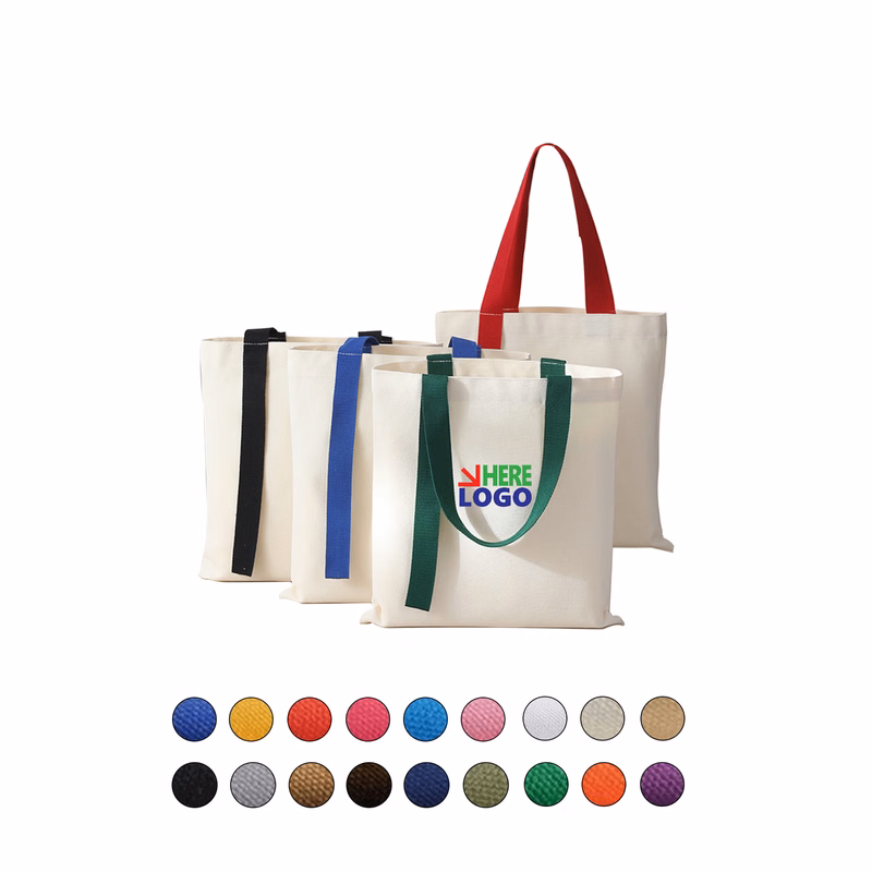 Cotton Canvas Tote Bag with Color Handle