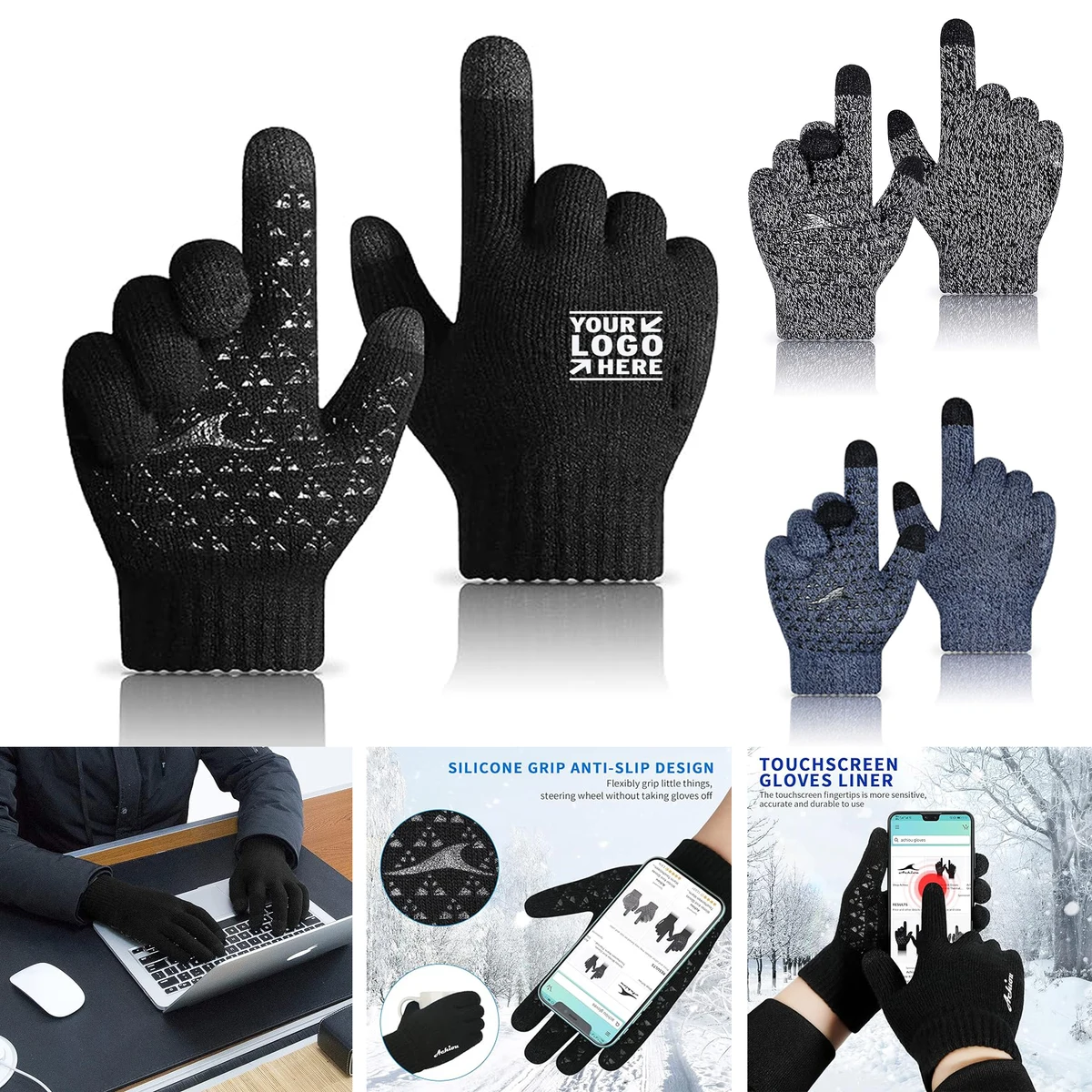 Men Women Upgraded Thicken Touch Screen Anti-Slip Silicone Gel Winter Gloves 1
