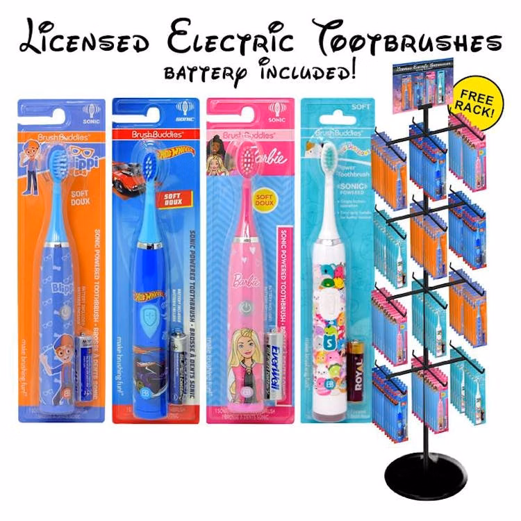 Assorted Licensed Battery-Operated Toothbrushes with Display - 96 Piece