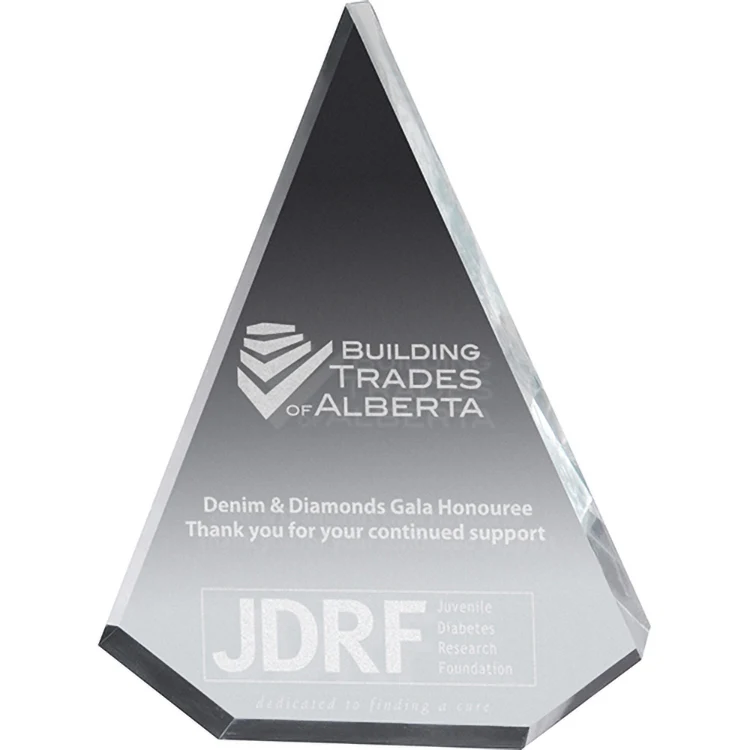 Pyramid 3/4" Thick Clear Acrylic Award (4 1/2"x 6"x 3/4") Laser Engraved 1