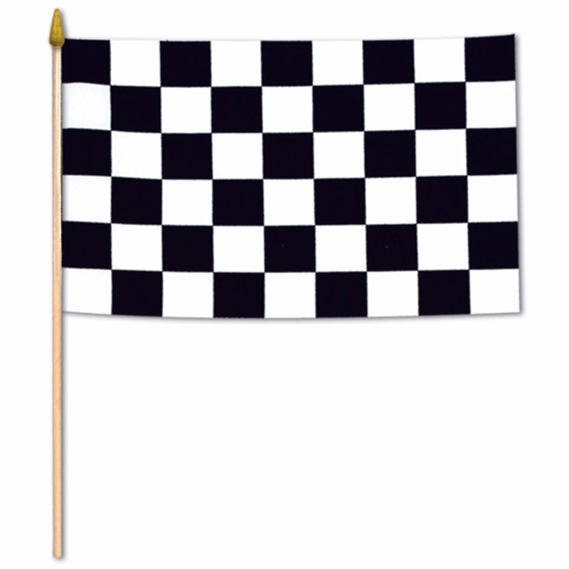 Rayon Checkered Flags w/ 10 1/2" Spear Tipped Wooden Dowel
