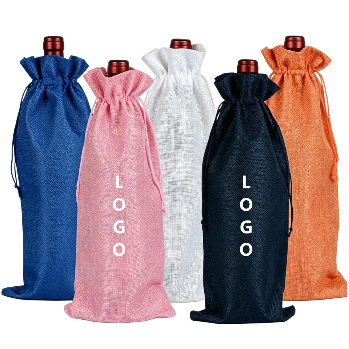 Linen Drawstring Wine Bottle Bag 1