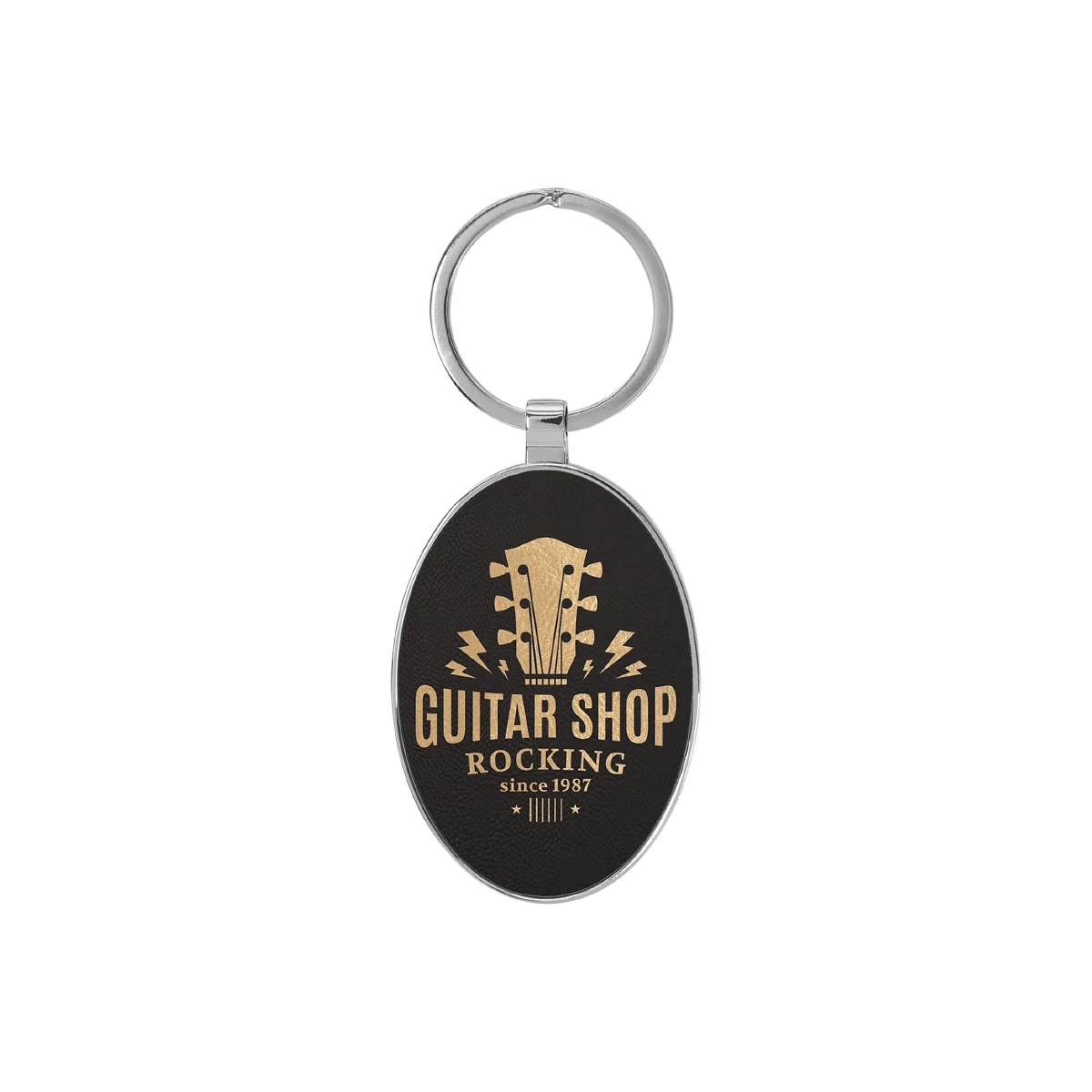 Black & Gold Leatherette/Metal Oval Keychain 1