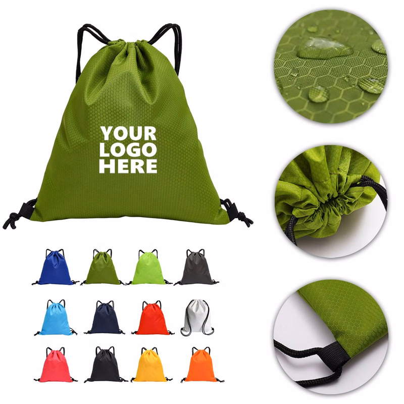 600D Soccer Pattern Waterproof Drawstring Bag