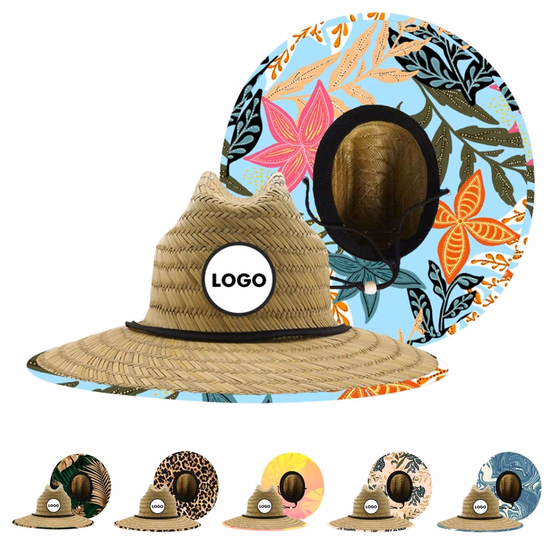 Custom Floral Print Straw Sun Hat For Adults