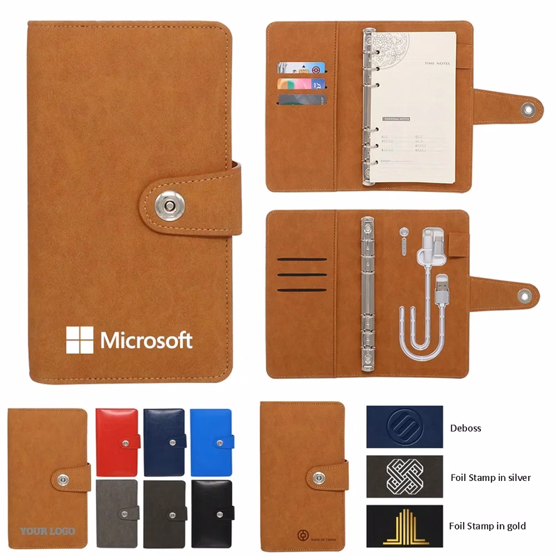 PU Leather A6 Notebook With 6000mAh Power Bank