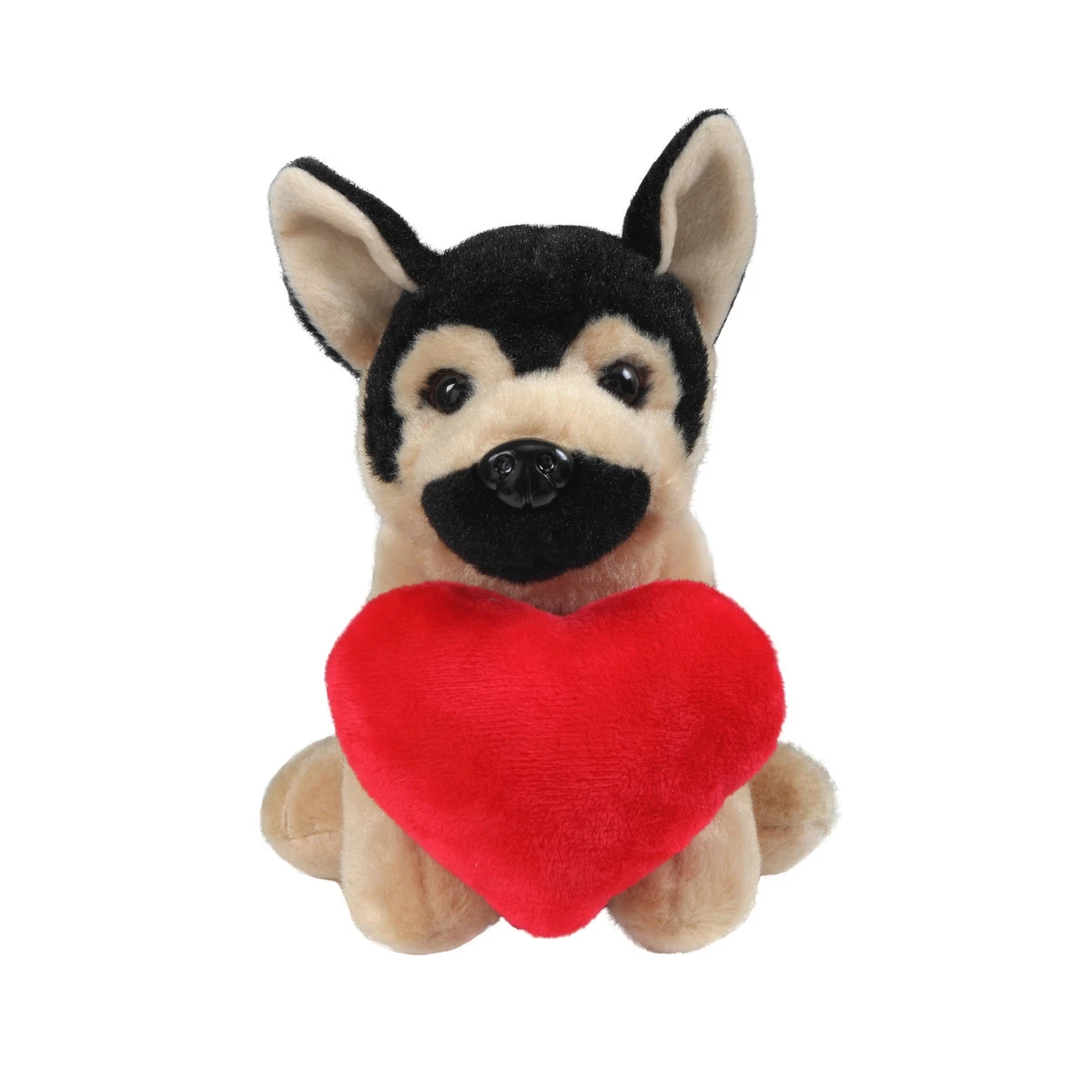 Soft Plush Sitting German Shepard holding a Red Heart 1