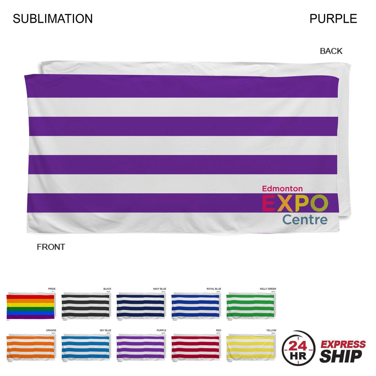 24 Hr Express Ship -Cabana Stripe Sublimated, Absorbent Microfiber Dri-Lite Terry Beach Towel, 30x60 1
