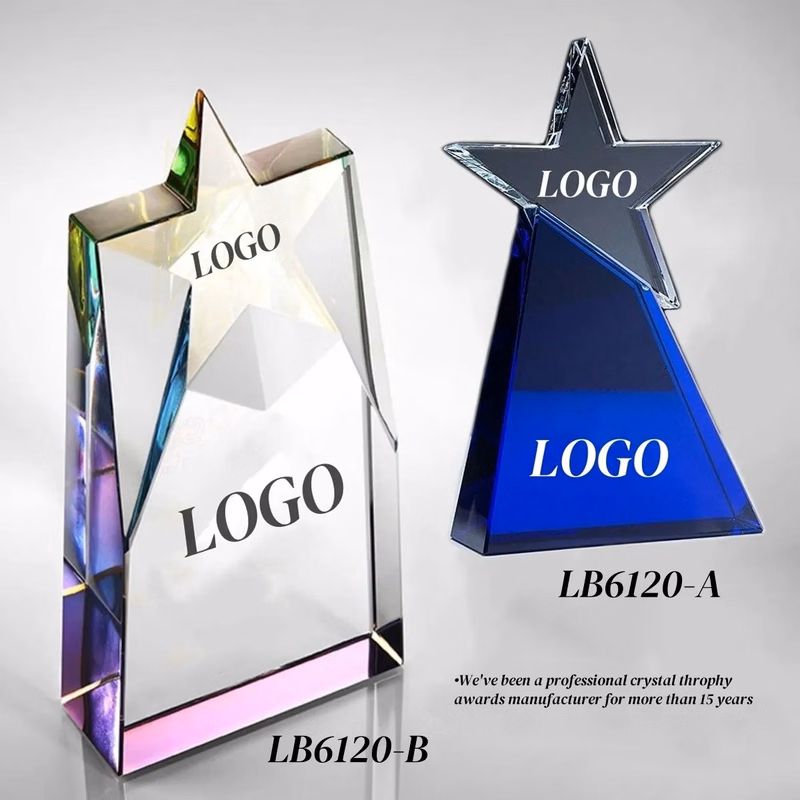 Engraved Star Crystal Trophy Award Custom