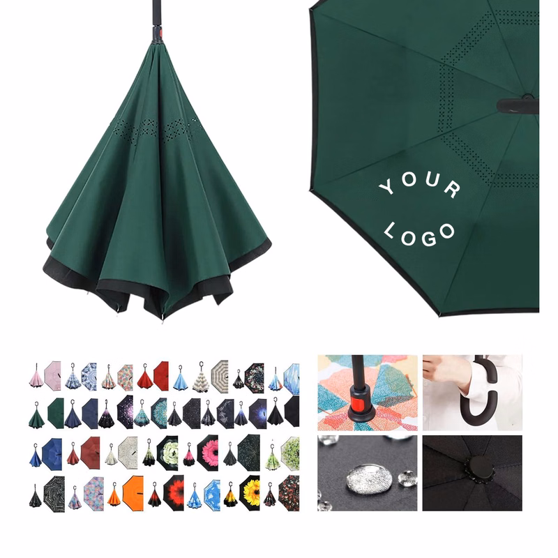 Portable Nylon Reverse Folding Umbrella for Outdoor Use