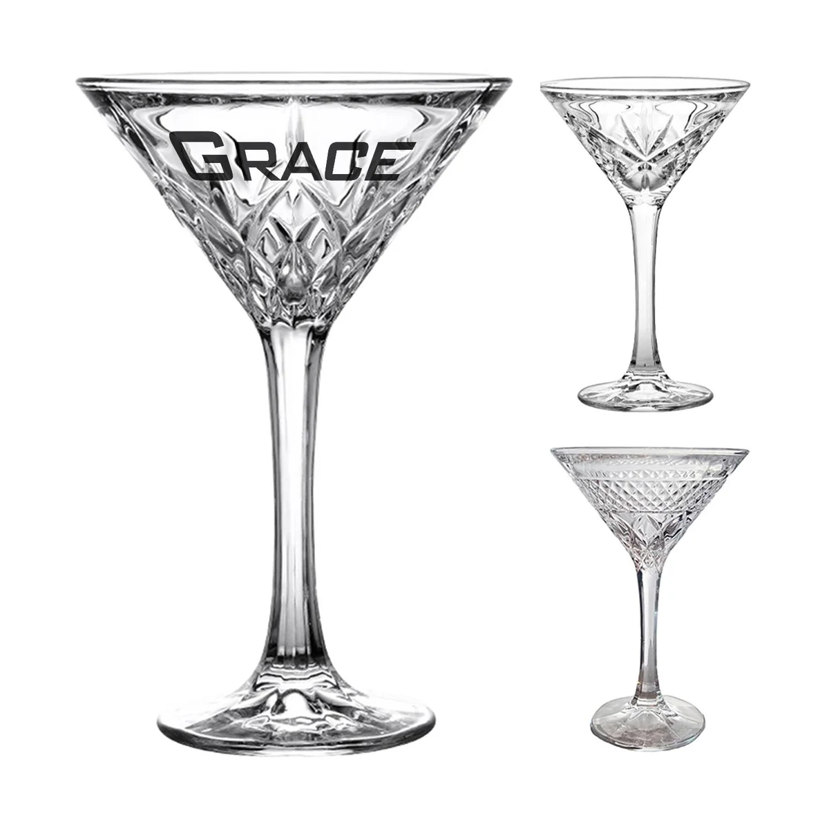6 oz Vintage Crystal Glass Engraved Martini Cup 1
