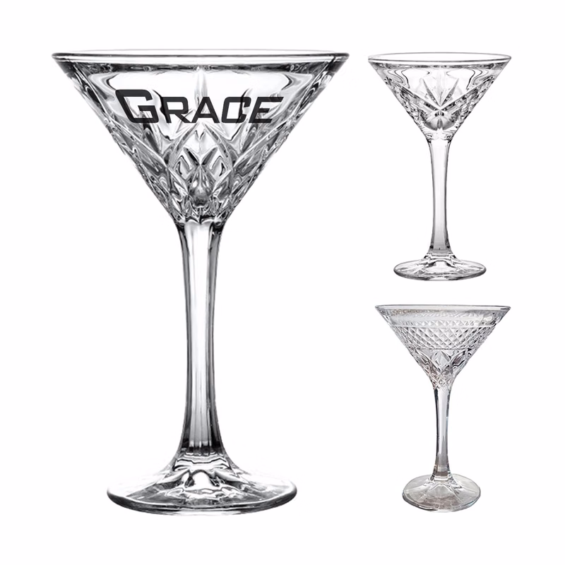 6 oz Vintage Crystal Glass Engraved Martini Cup
