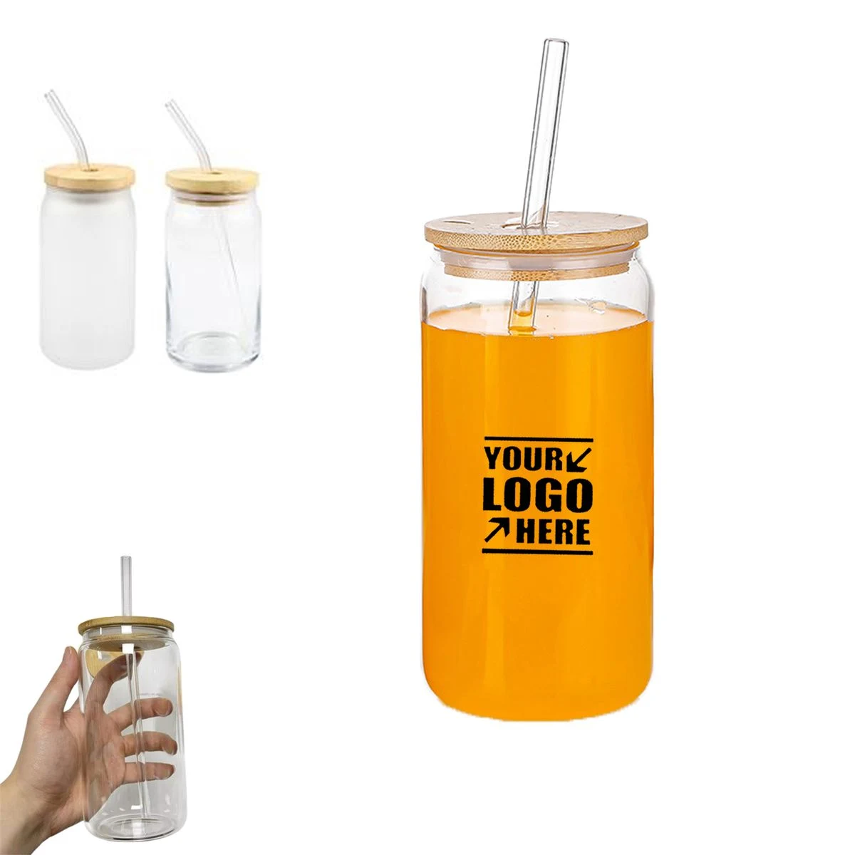 16oz Glass Water Bottle with Bamboo Lid & Straw 1