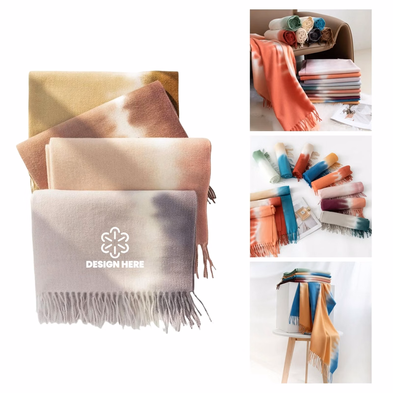 Faux Cashmere Winter Shawl Scarf Gradient Style