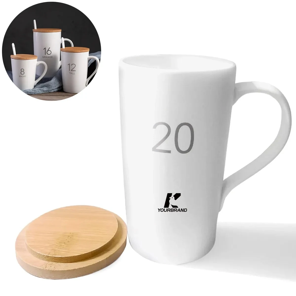 Custome ceramic office coffee mug with wood lid 1