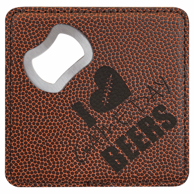 4" x 4" Square Football Leatherette Bottle Opener Coaster