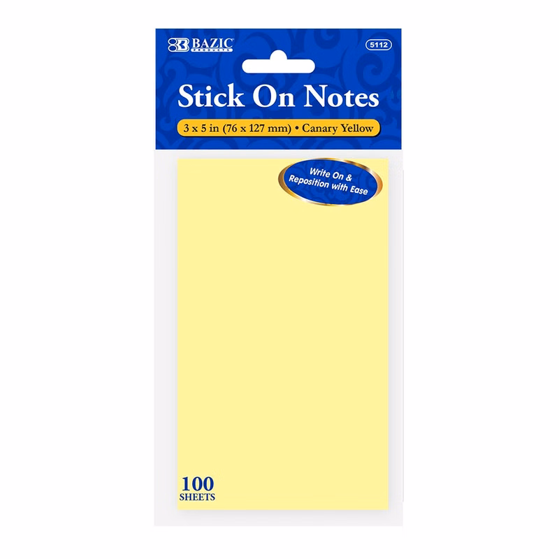 Stick On Notes - 3" x 5" 100 Sheets Assorted Pastels