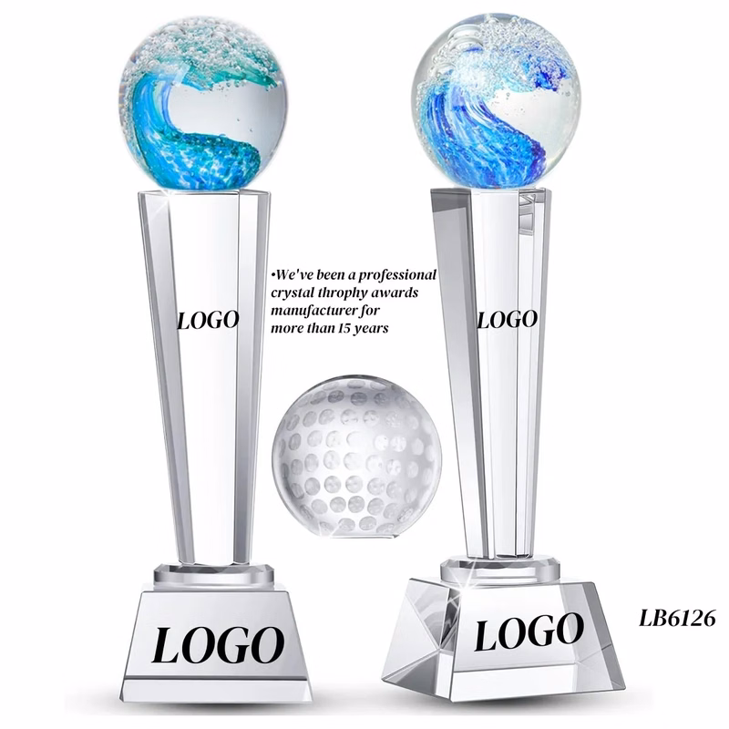 Crystal Award Golf Trophy Cup with Glass Ball Paperweight