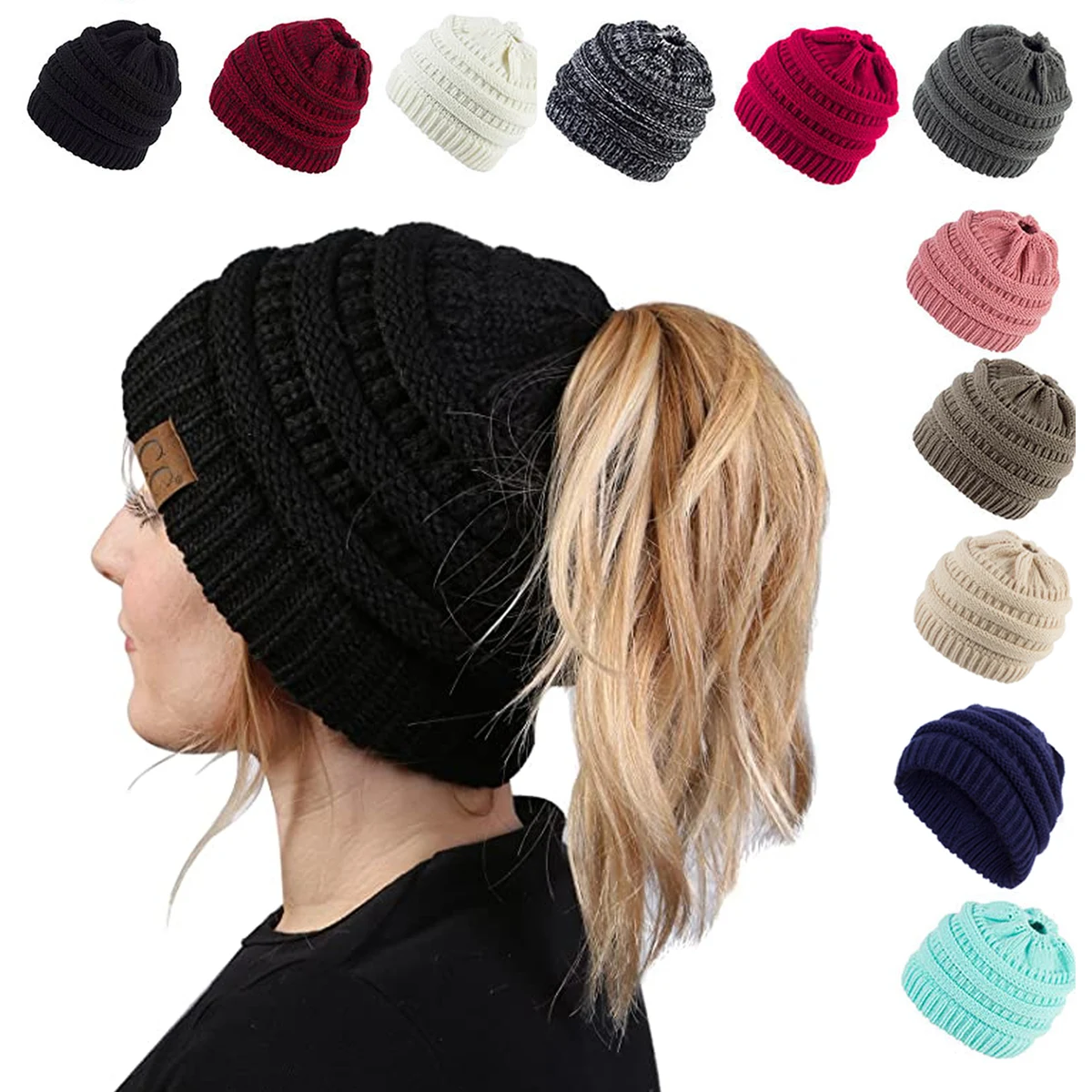High Bun Ponytail Beanie Hat 1