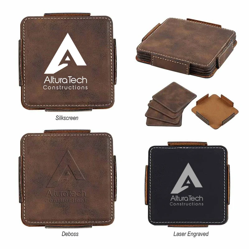 Leathered 4-Piece Coaster Set 1