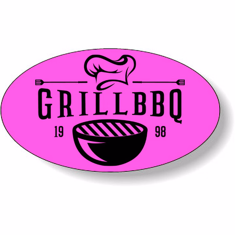 Fluorescent Pink Flexo-Printed Stock Oval Roll Labels (1.125"x2")