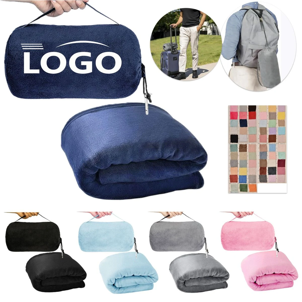 50"??60" Portable 2-In-1 Travel Airplane Blanket 1