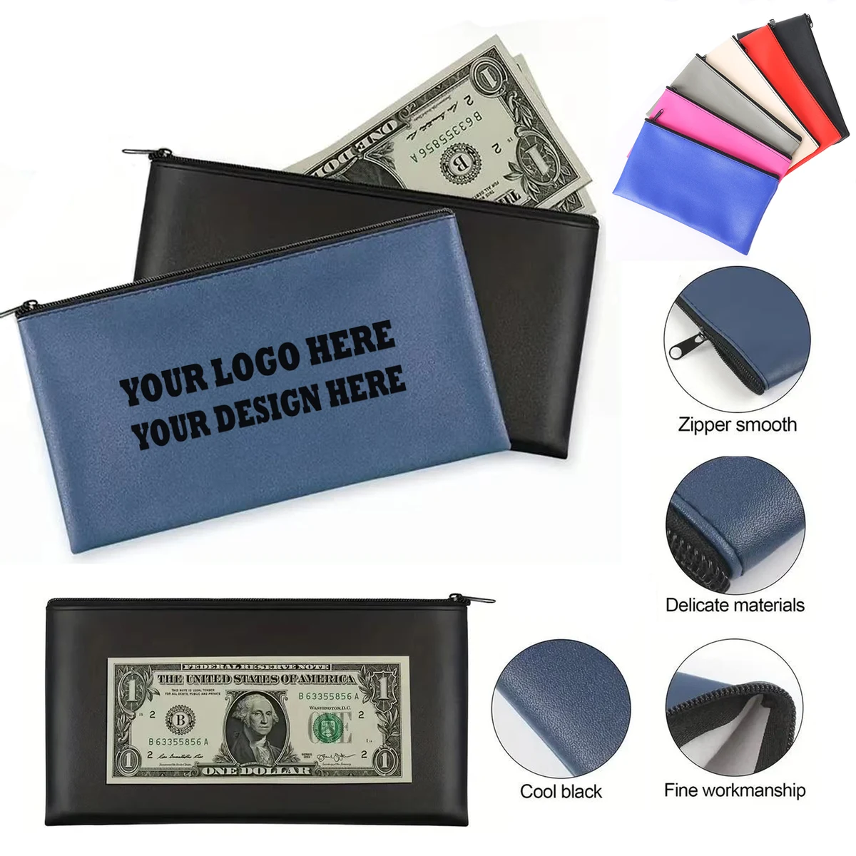 PU Leather Check And Cash Storage Bag 1