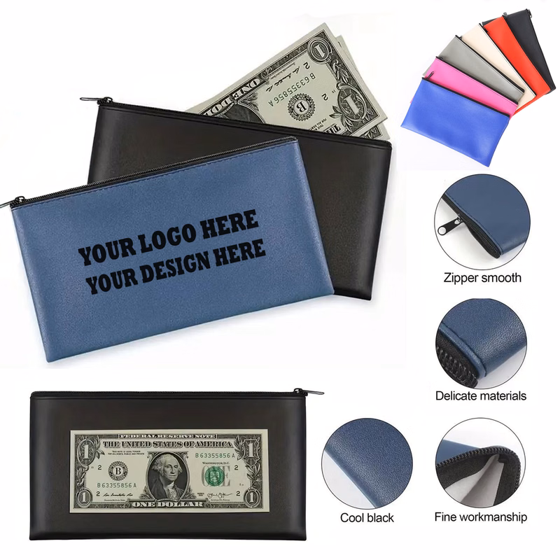 PU Leather Check And Cash Storage Bag